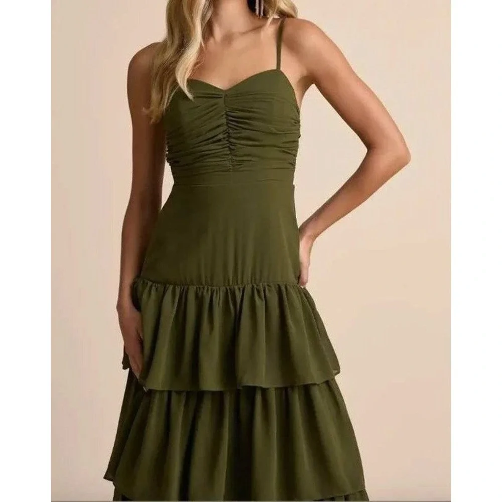 lulus green tiered dress Soiree Perfection Green Floral Ruffled Tiered Maxi Dress